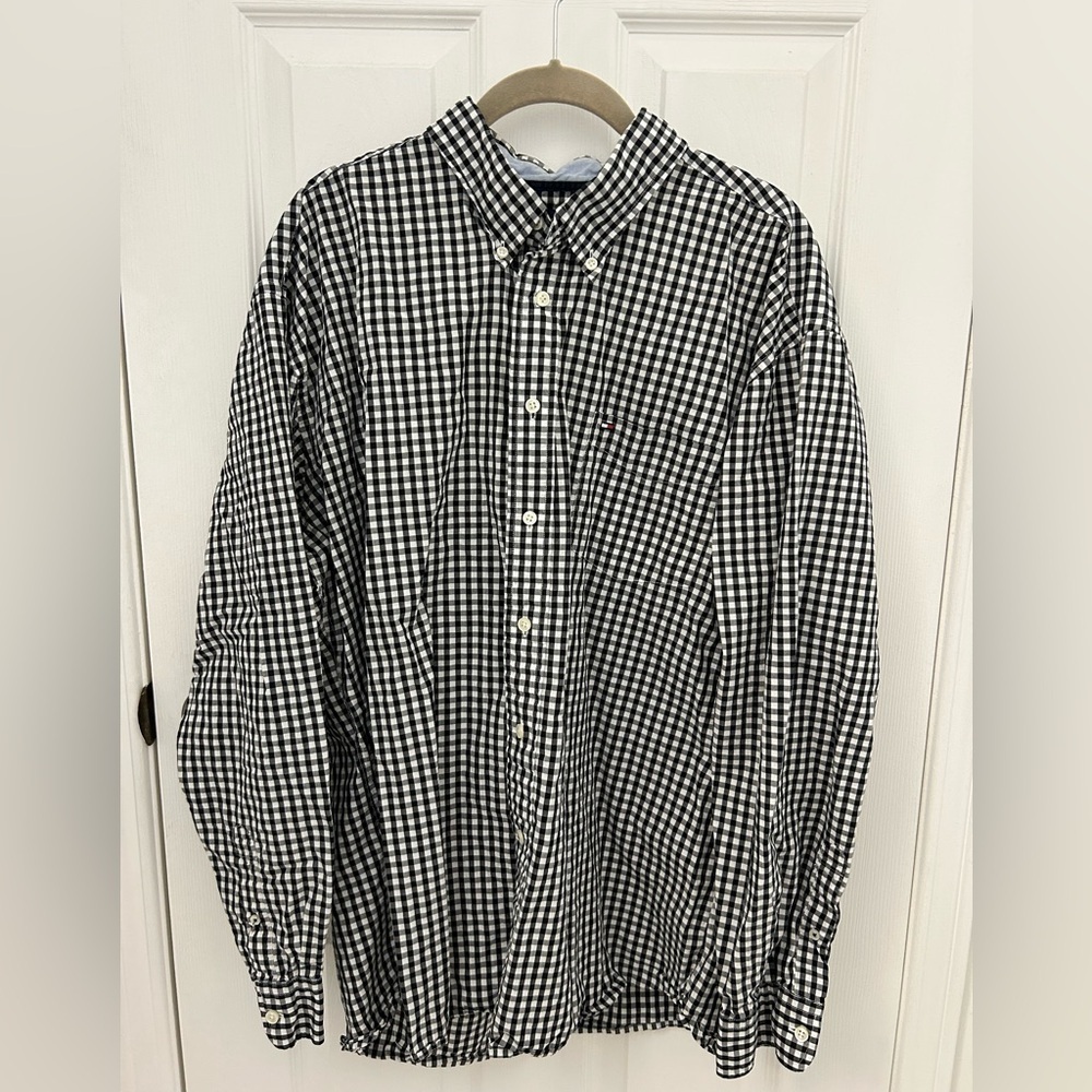 Tommy Hilfiger Black and White Checkered Button-Down Shirt, Sz XL